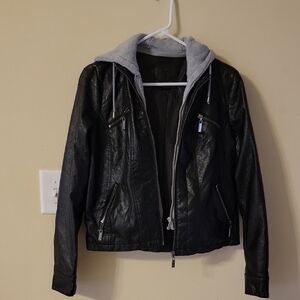 Stylish Black Bomber Jacket with Gray Hood